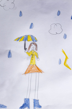 Kinderzeichnung Regen und Regenschirm