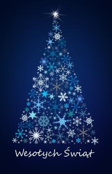Weihnachtskarte mit einem Weihnachtsbaum und den Wörtern Frohe Weihnachten