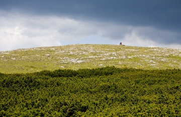 Ruhen Sie sich während einer Bergtour aus