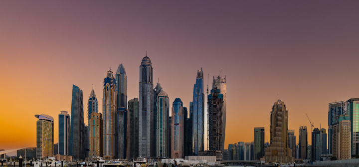 Dubai-Wolkenkratzer, Sonnenuntergang