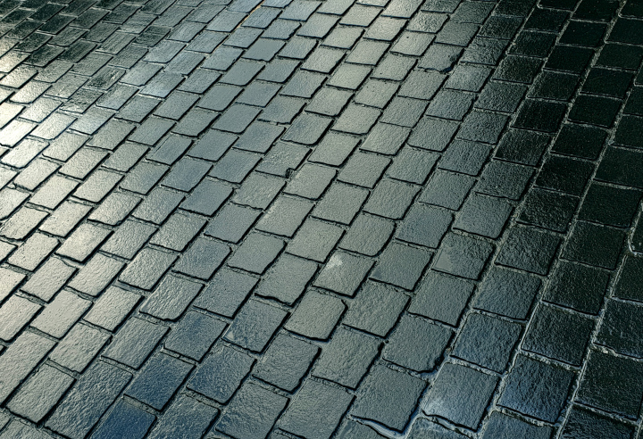 Wet Cobblestone Street