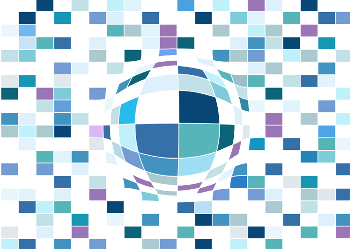 Blaue Rechtecke mit sphärischer Verformung