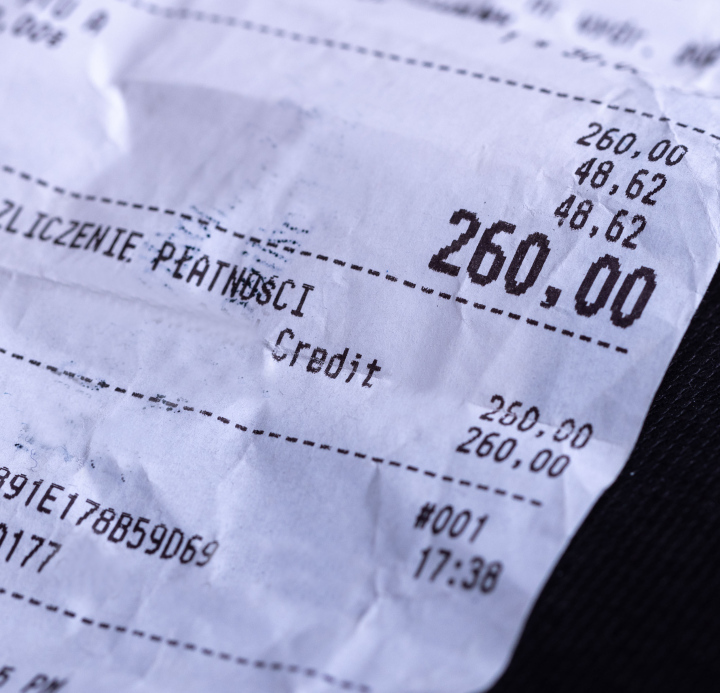 Einkaufsrechnung. Kassenausdruck.