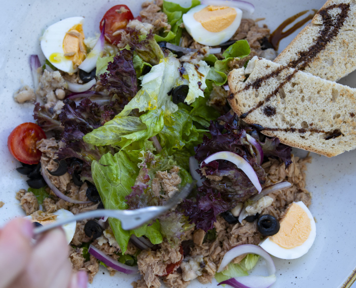 Salat mit Thunfischei und Tomaten