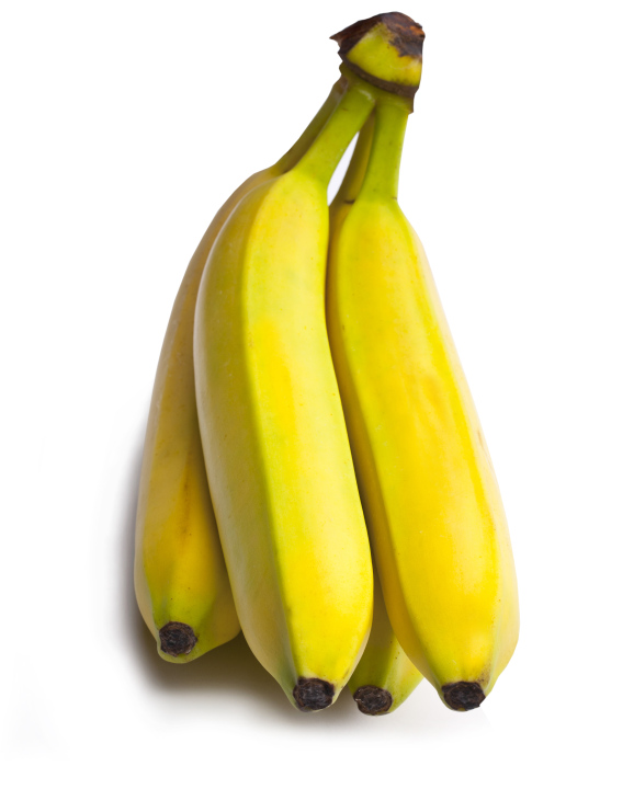 4 Bananen auf weißem Hintergrund