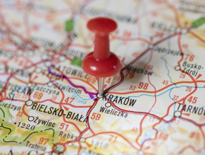 Krakau auf der Karte