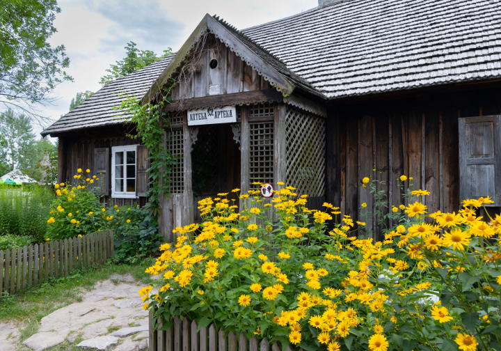 Apotheke Ein Holzgebäude im Museum der Kielce Landschaft